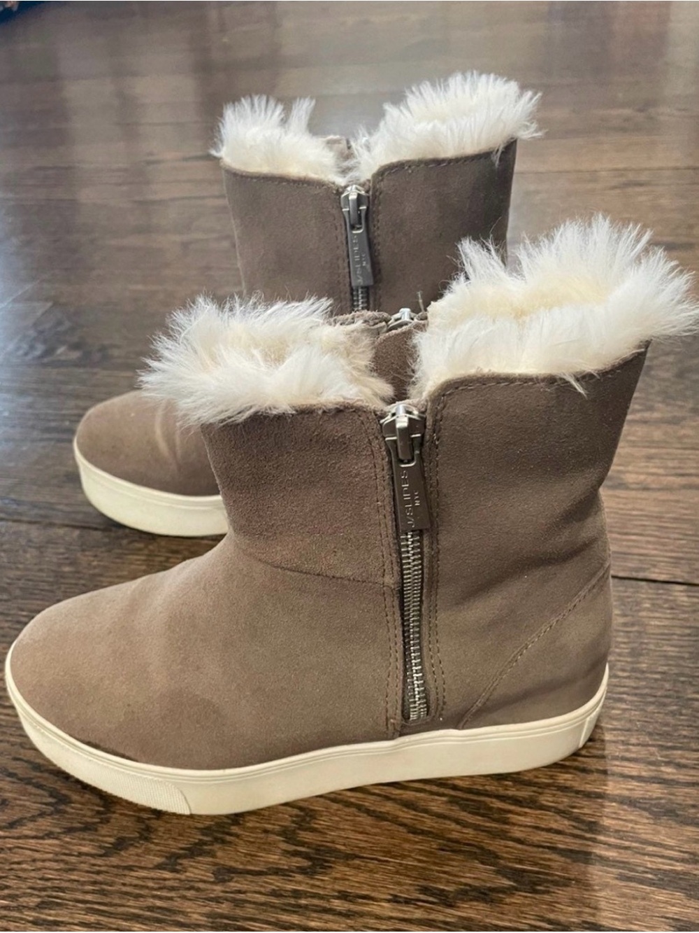 Womens size 6.5 j/slides Suede Faux-Fur Zip Boots - Taupe